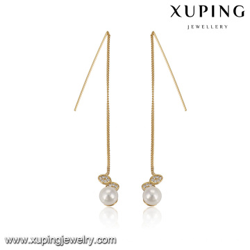 92940 Best selling elegant girl's jewelry long chain earrings imitation pearl pendant 18k gold color earrings